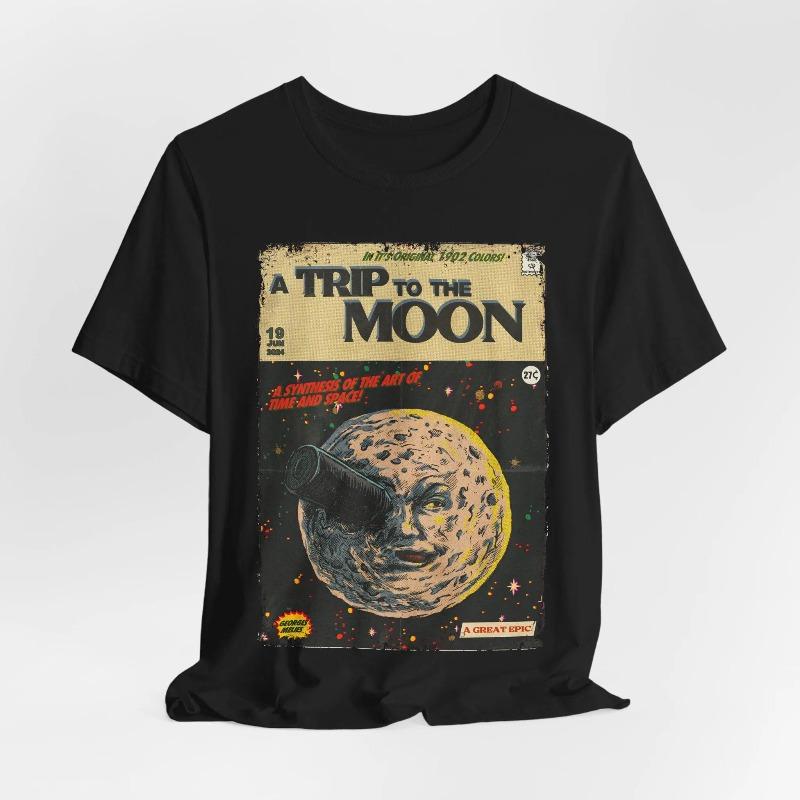 A Trip To The Moon Tshirt Vintage Horror Movie Graphic Tee Summer Unisexs And Unisexs Loose And Breathable Tshirt Top