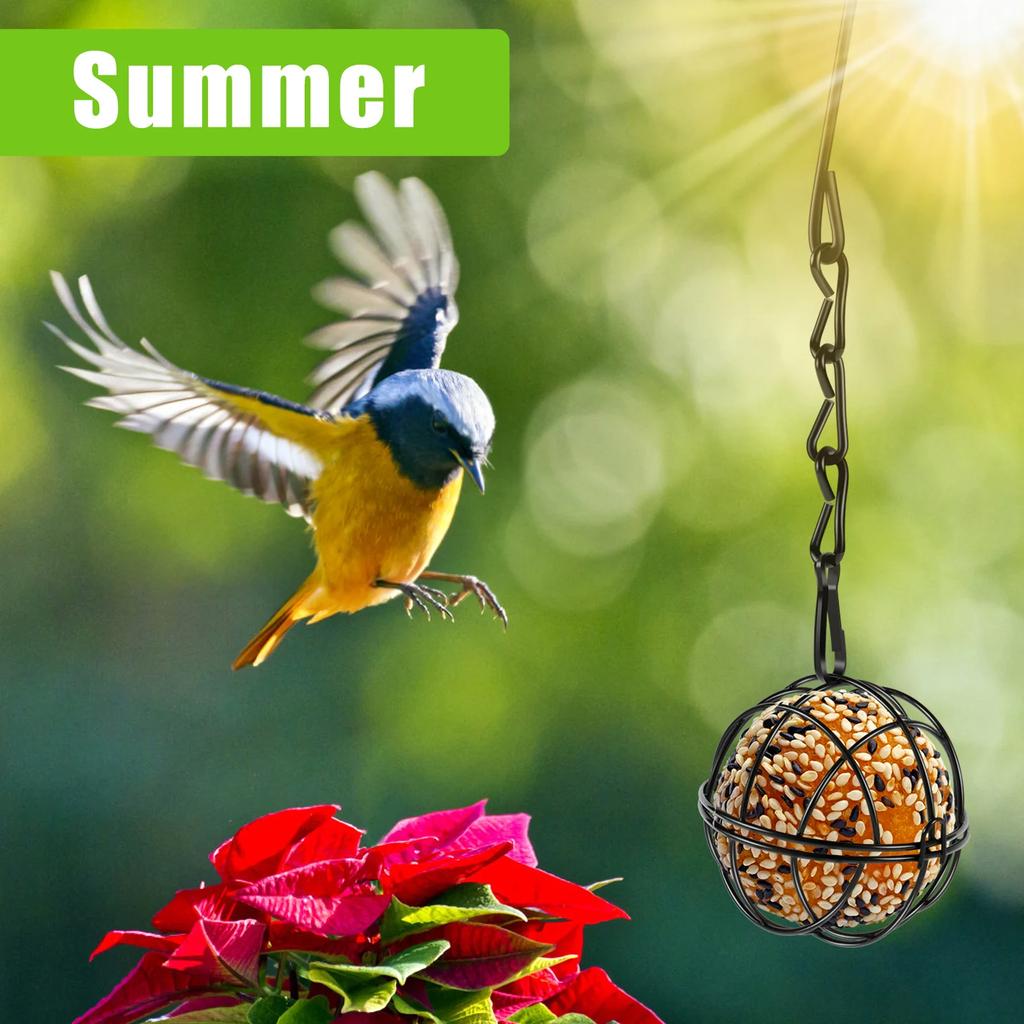 4Pcs Metal Suet Ball Bird Feeder Set with Hanging Chain Squirrel Proof Bird Feeders for Outdoor Garden Hummingbird Feeders