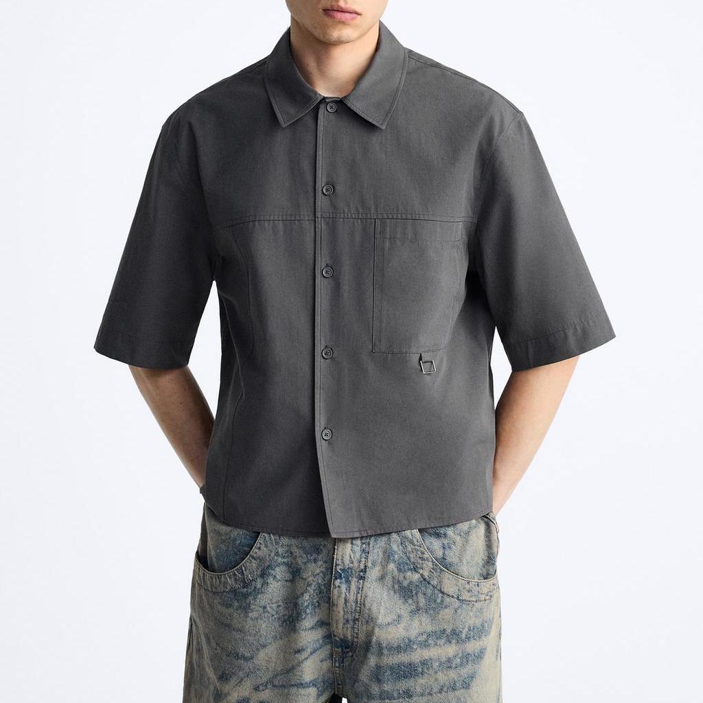 Zara Solid Color Casual Polo Shirt Men shirts Gray 3666300-802