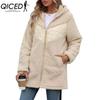 Women Autumn and Winter Cardigan with Hood, Mid-length, Zipper, Loose Plush Jacket for Women Jackets & Coats