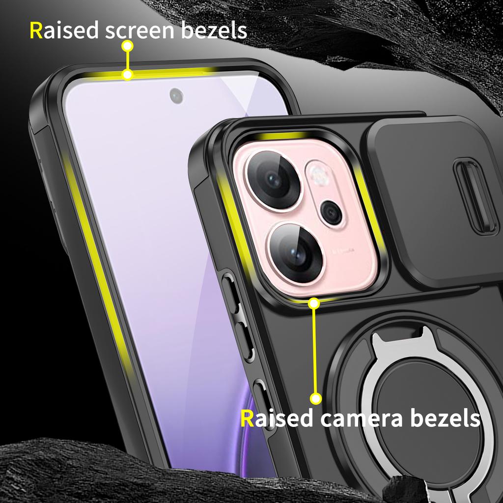 Magnetic Ring Stand Phone Case For OPPO Reno 14F 14 Pro Global Slide Camera Lens Protection TPU Frame Hard Plastic Back Cover