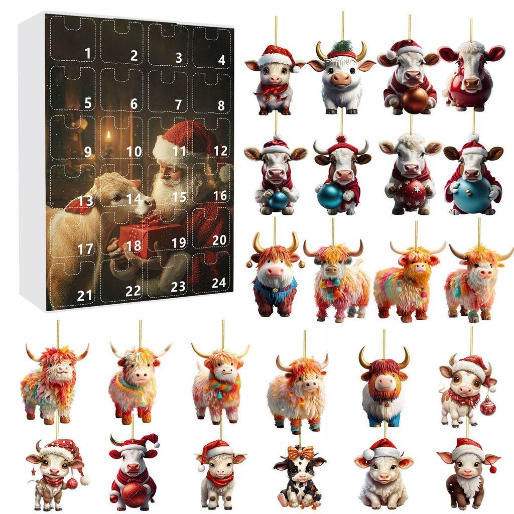 Christmas Countdown Calendar With Acrylic Cow Decor For Holiday Party Gifts And Festive Decor