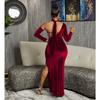 X6652 European & American Fashion Solid Color Women's Bandeau Evening Gown with Gloves