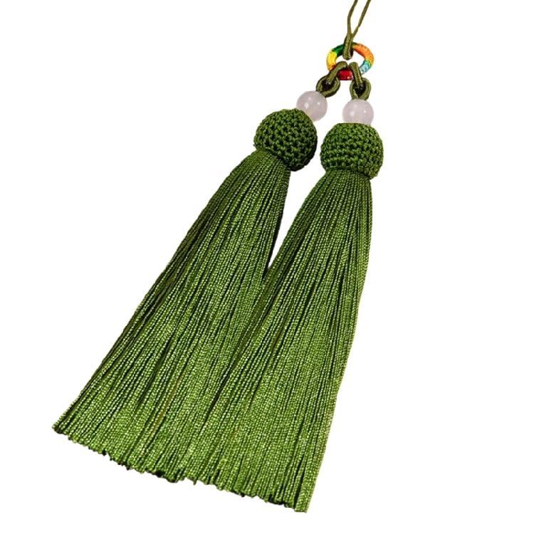 Versatile Keychain with Double Tassels Designs Polyester Silk Fringe with Loop for Keys Bags Decoration