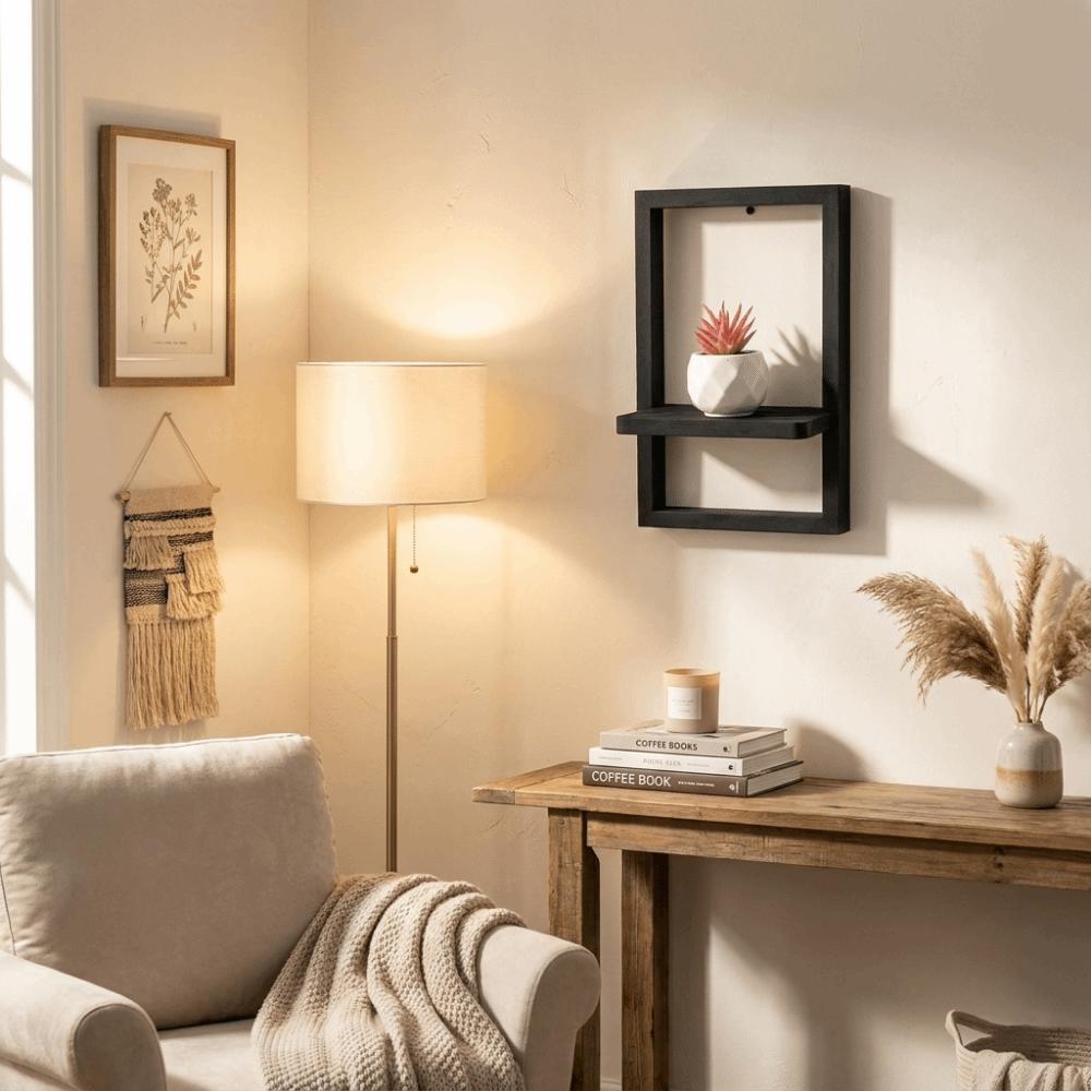 Étagère Flottante Murale Forme Carrée Étagère Murale en Bois Étagère Vintage pour Plantes Chambre à Coucher