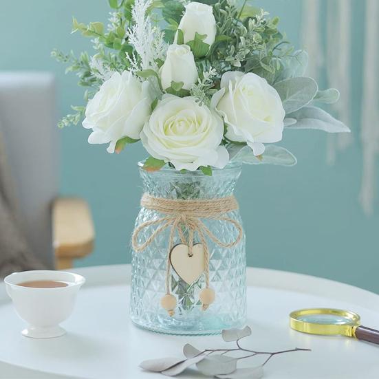 Yousheng Vase Love Heart Decoration Rope Handmade Wood Bead Jute Rope with Love Heart Sign Crafts Gift Wrapping Packing Decorative Rope