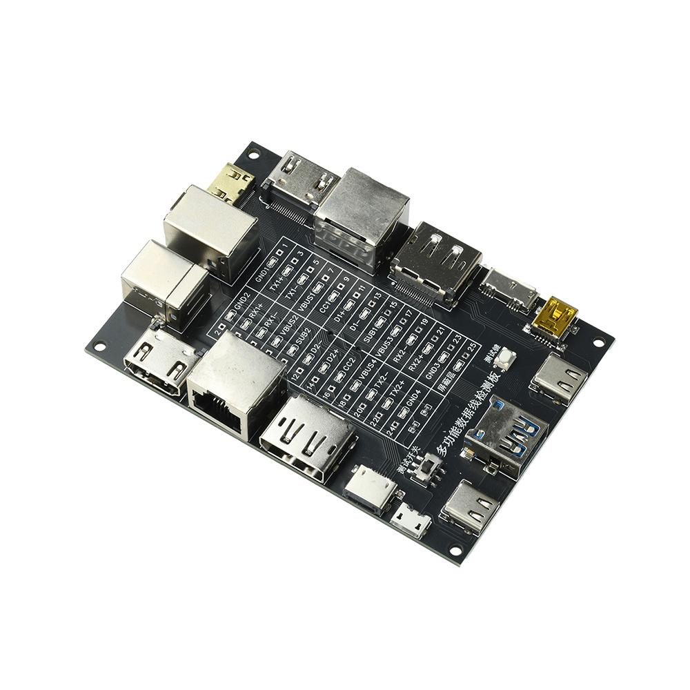 USB Data Cable Tester Type-C Type-B Micro Short Circuit Switch Test Board Ethernet Line Detection Module Built-in CR1220 Battery