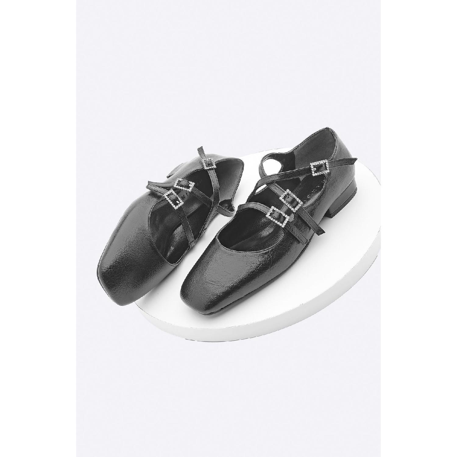

Women s Blunt Toe Stoned Cross Strapped Ballerinas Avista Black 36 чорний