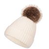 Gorro de Punto de Hilo Retorcido de Terciopelo Europeo y Americano con Pompón de Piel Sintética de Mapache - Estilo Versátil para Padres e Hijos
