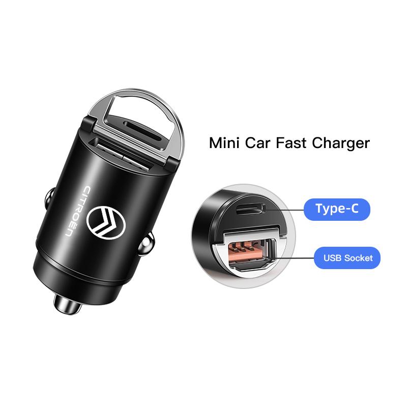 100W QC3.0 PD Mini Car Charger Fast Charging Car USB Type C Charger For Citroen C6 C4 C3 2CV VTS DS3 DS4 DS5 RD3 Cross Berlingo ajy256