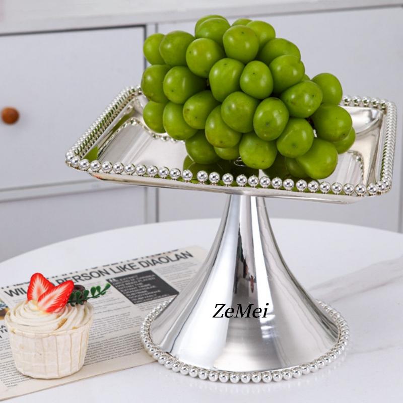 European Style Plated Circle Shape Fruit Plate,Silver Pearl Droplet Alloy Disc Home Cheese Food Tray,Snack Disc Table Decoration