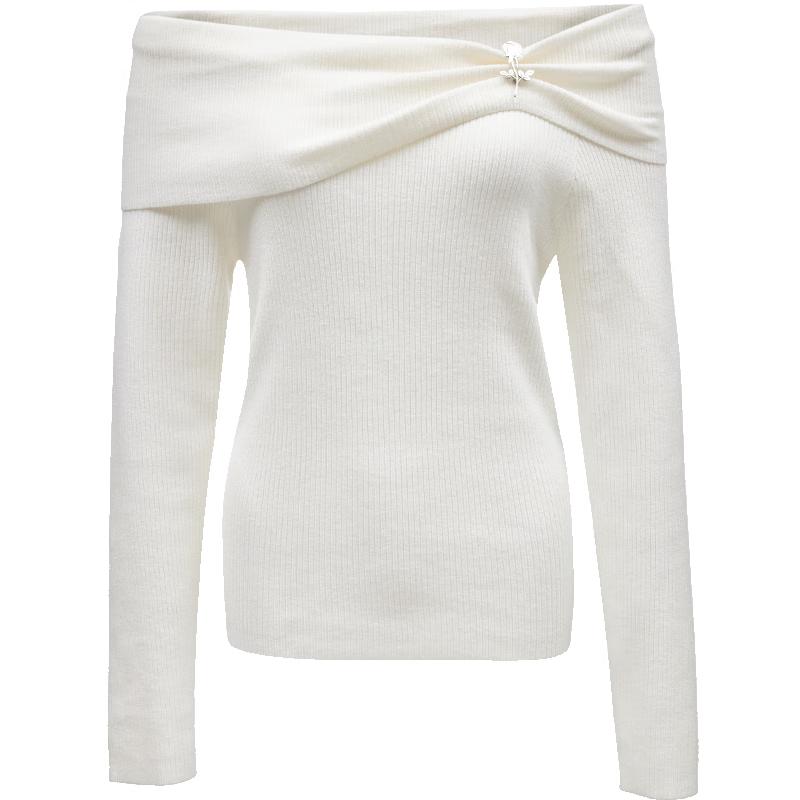 VEROMODA Women's 2025 Spring Detachable Brooch Turtleneck Knit Sweater