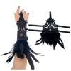 Witch Halloween Feather Cuffs Embroidery Halloween Wristband Women Feather Lace Gloves  Carnival