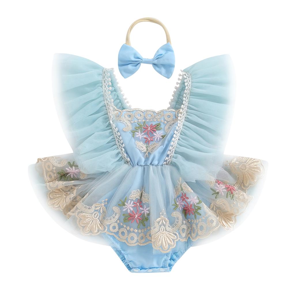 ma&baby 0-24M Princess Newborn Baby Girl Romper Infant Toddler Tulle Floral Embroidery Jumpsuit Overall Birthday Party Clothing