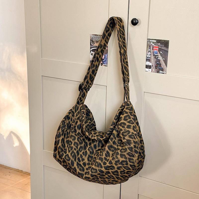 New Women's Bag Leopard Print Canvas Crossbody Bag Y2K Trendy Travel Shoulder Bags Tote Bag Female Student Handbags CLE