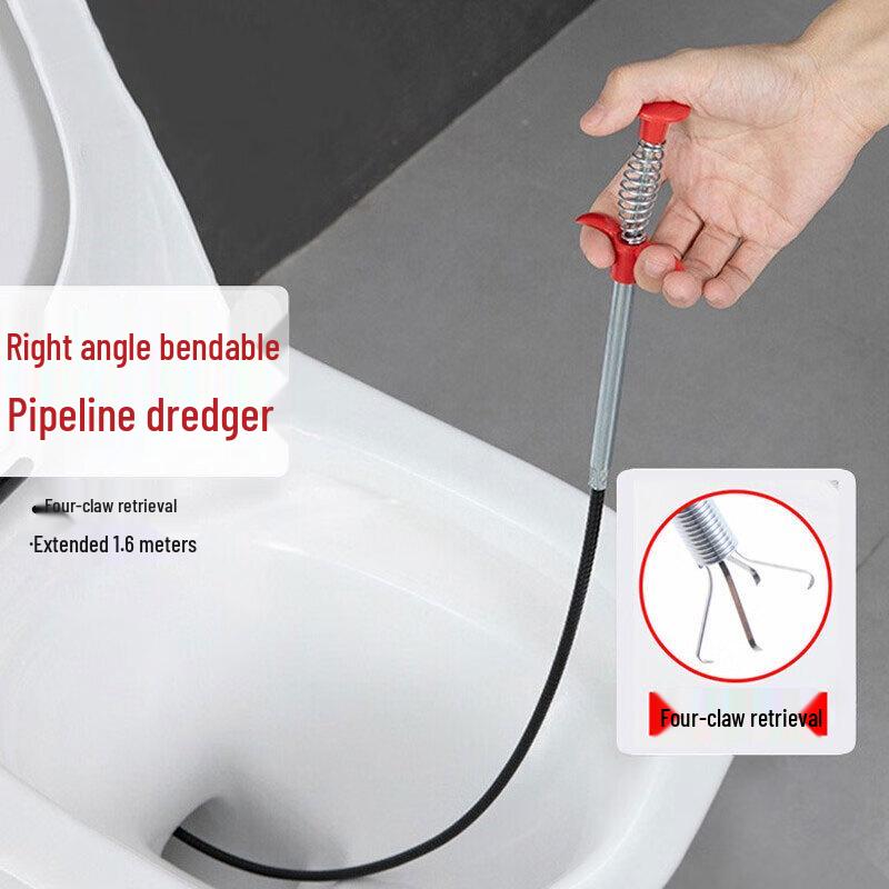 Manual Pipe Unclogger with Four-Claw Grab Hook
