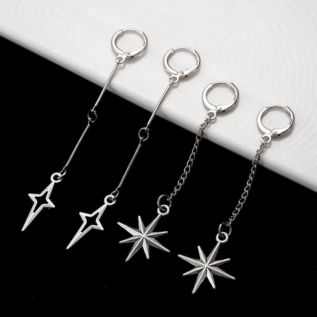 Silver Tone Spike & Black Bead Hoop Earrings, Gothic Punk Rock Rivet Drop Earrings for Women