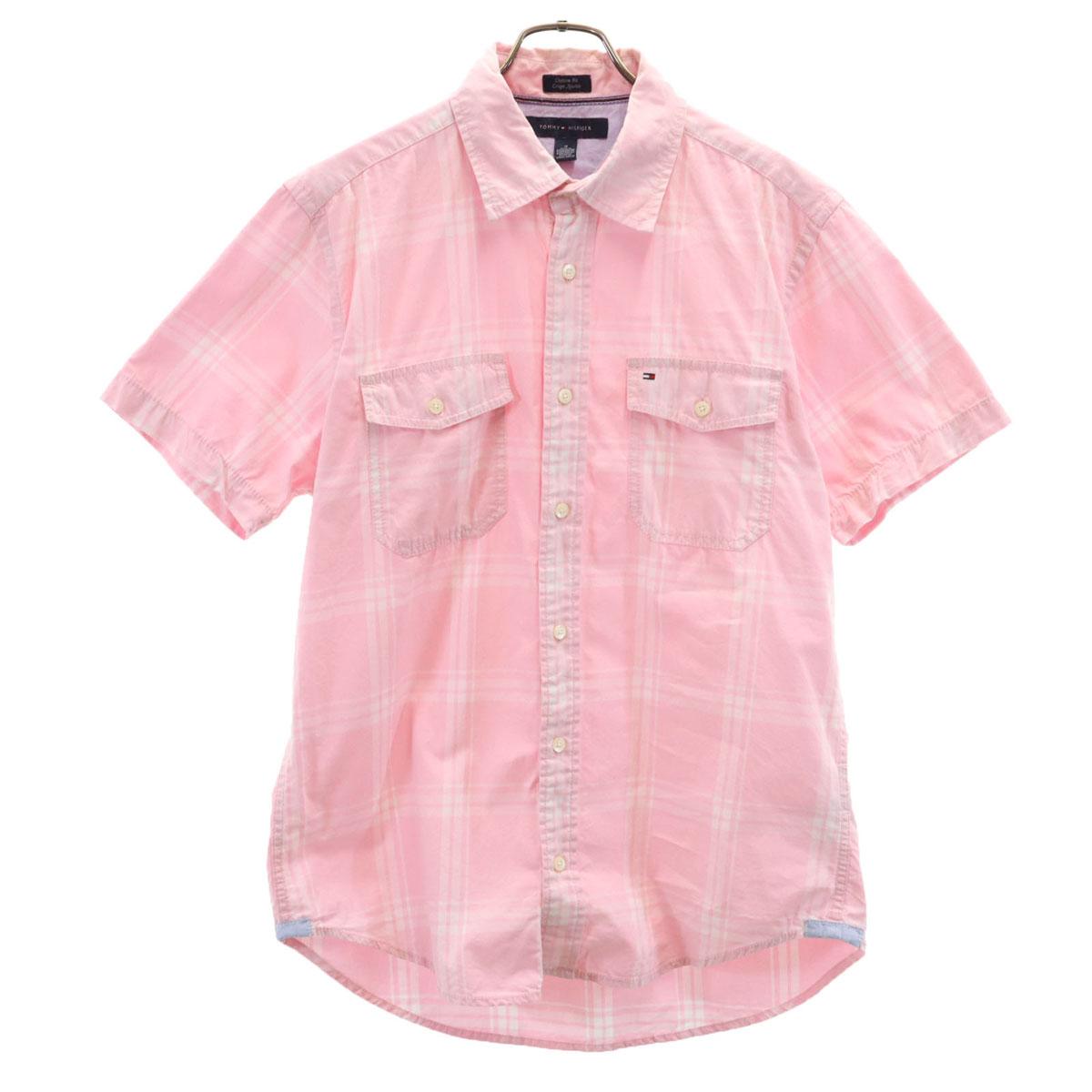 

TOMMY HILFIGER Check Pattern Short sleeve Custom fit Cotton shirt M pink Men s Used