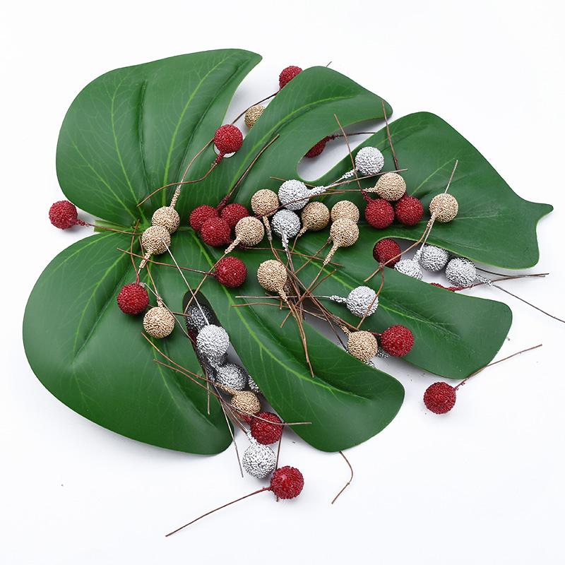 50/100Pcs Artificial Fruit Foam Stamen Cherry Gold Silver Flowers DIY Christmas Craft Decor Box Wedding Home Room Party Supplies