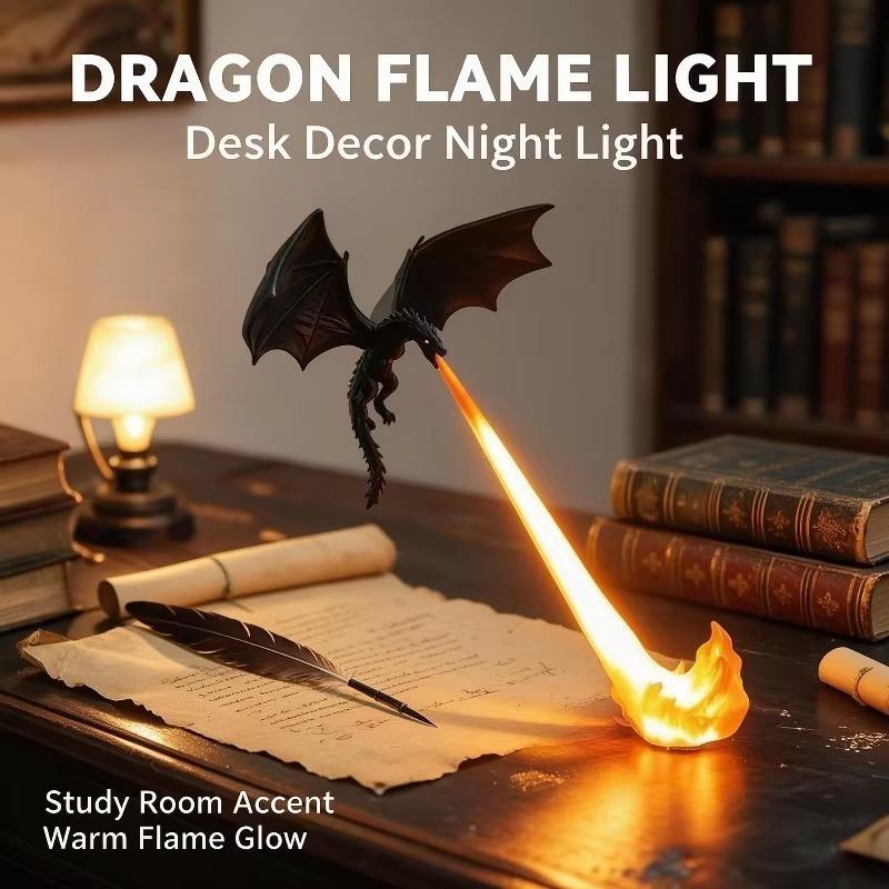 3D Printed Fire‑Breathing Dragon LED Light, Flying Dragon Desktop Decor Lamp, Ornament for Bedroom Study Room, Halloween Holiday Gift for Kids