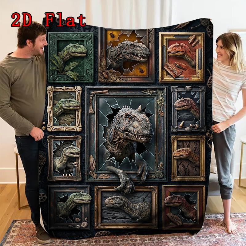 Dinosaur Breakthrough Frames 2D Flat Pattern Flannel Blanket, High quality All Seasons, Home Decor, Warmth and Comfort, Perfect for Christmas Gifts.