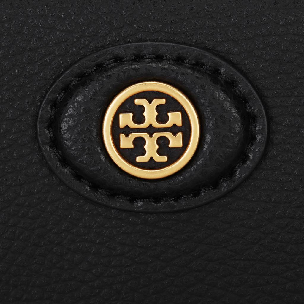 Tory Burch Robinson Double T Logo Pebble Leather Tote Bag Women Tote Bags Black 143241-001