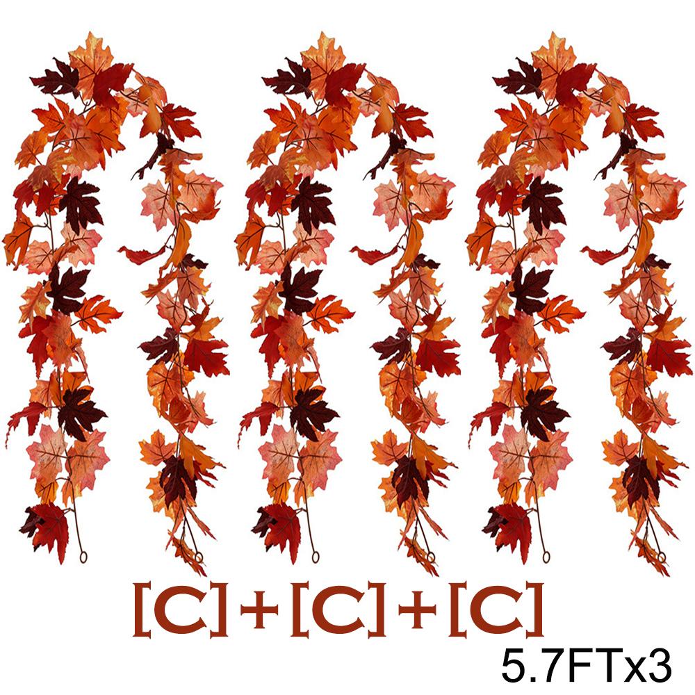 2/3pcs Artificial Maple Leaf Fall Garland Autumn Leaves Hanging Vines Thanksgiving Halloween Wedding Home Decorations 5.7Ft Each