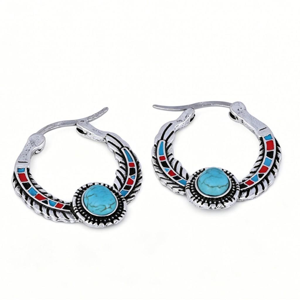 Inlaid Retro Green Turquoise Earrings - European and American Style