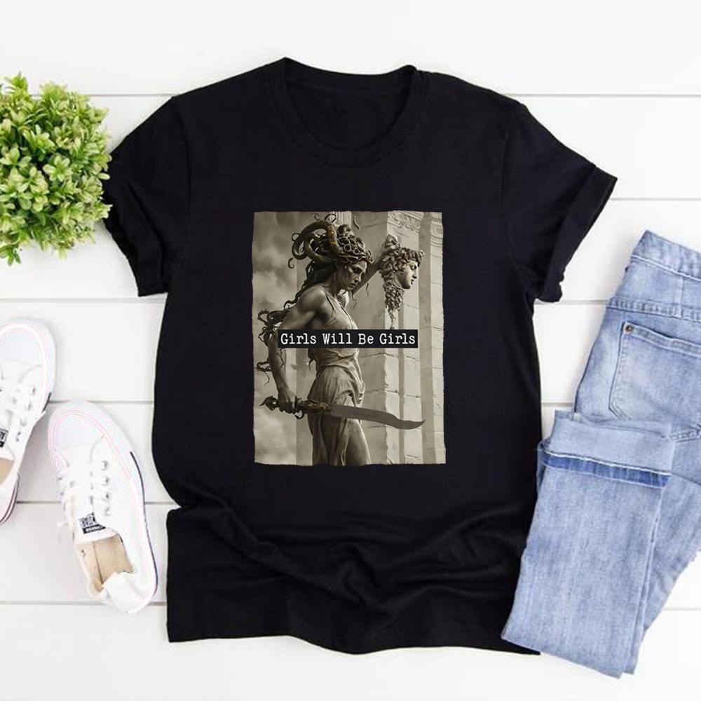 Vintage Dívky budou dívkami Tričko Feministické tričko Dámské posílení Tričko pro volný čas s krátkým rukávem Feminismus Dárek pro ženy