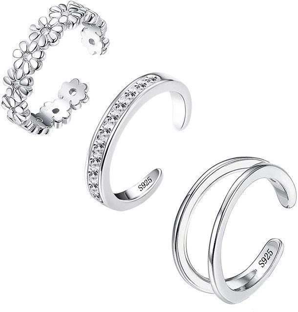 3 Anelli per Dita dei Piedi da Donna in Acciaio Inossidabile Regolabili Anello per Piede Sexy Estivo da Spiaggia Con Diamanti Impilabile Anello da Uomo e Donna