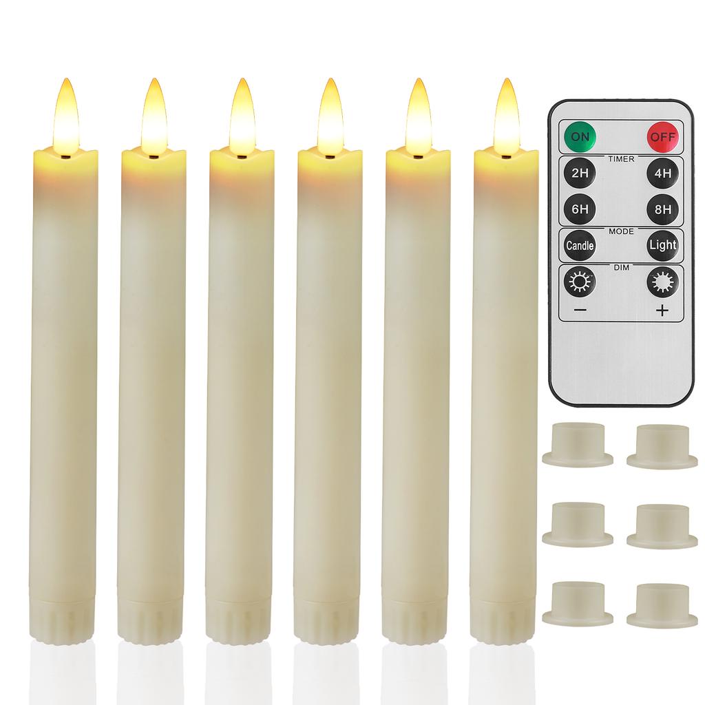 Flameless Ivory Taper Candles Flickering with 10-Key Remote Led Warm 3D Wick Light Window Candles Christmas Home Wedding Decor