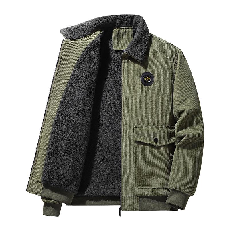 Men's Winter Corduroy Cotton Coat: Warm, Youthful, Plus Velvet Thick Jacket