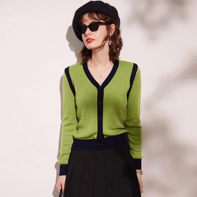 Women's V-Neck Color-Block Knit Cardigan