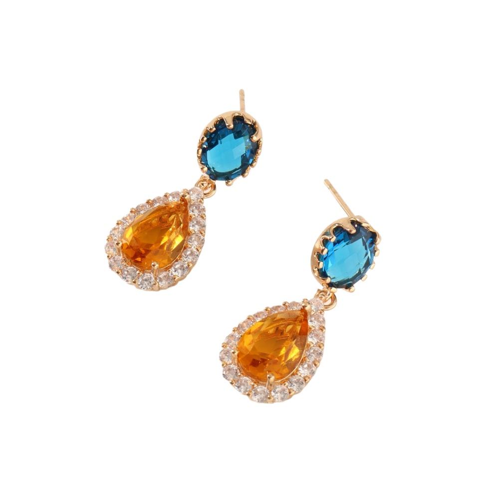 1 Pair Luxurious Colored Cubic Zirconia Drop Shape Dangle Earrings for Women Stud Earring Jewelry Wedding Party Accessories