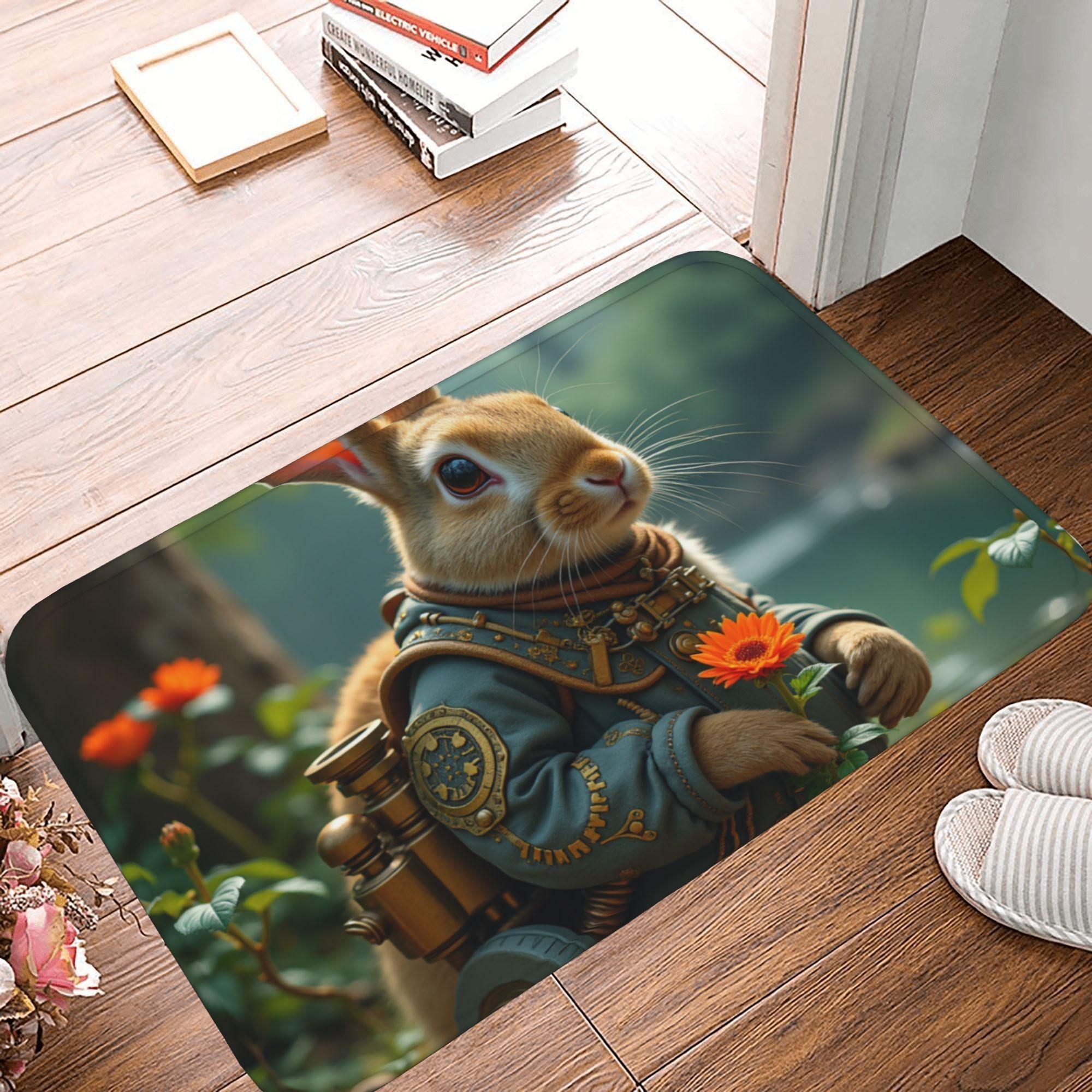 

1PCSteampunk Bunny Botanist Kitchen Rug Non-Slip Door Mat Pop design Bathroom Rug Bath Mat Carpet for Home Sink Laundry Decor 40cm x 60cm