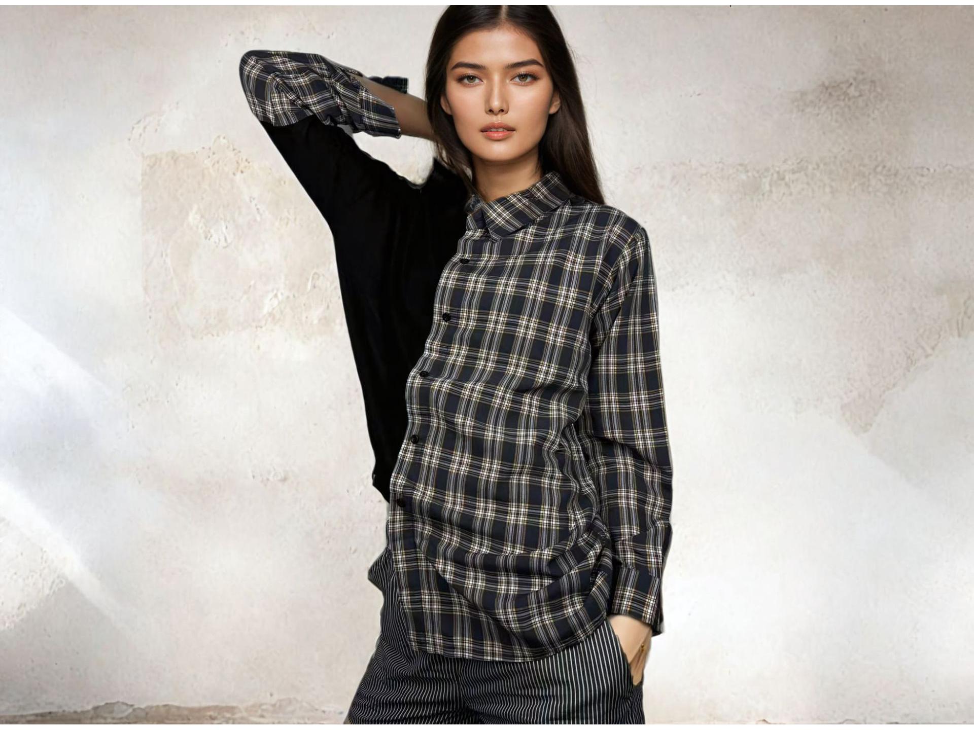 

Европейско-американская женская ретро клетчатая лоскутная трикотажная рубашка с длинным рукавом для защиты от солнца One Size чёрный