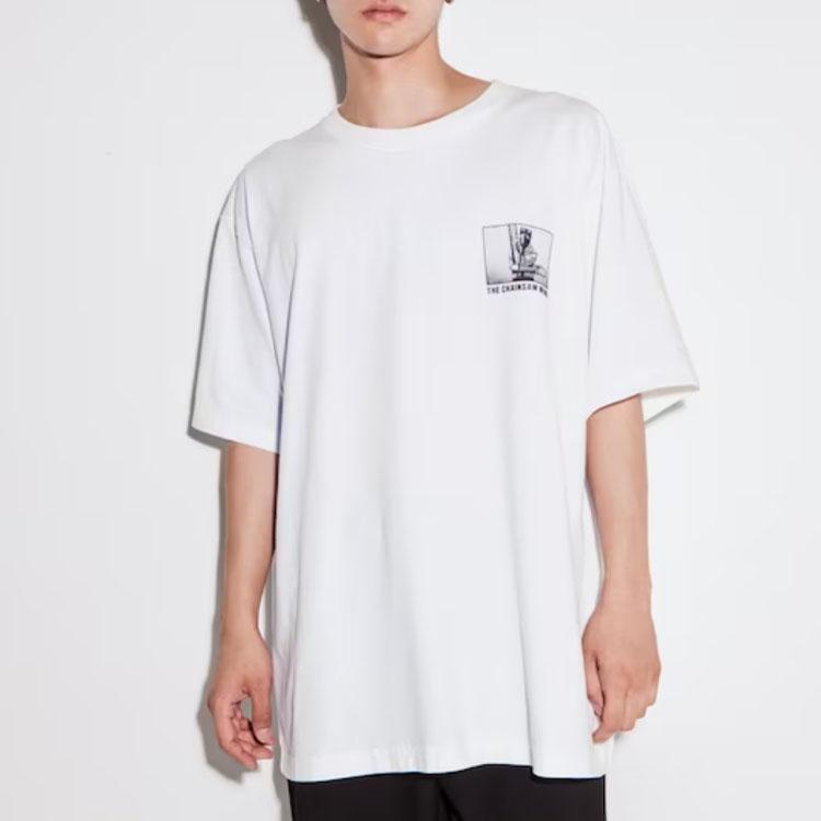 UNIQLO Chainsaw Man Collaboration Series Back Character Graphic Letter Print Short Sleeve T-Shirt Unisex Tops White 467422-00
