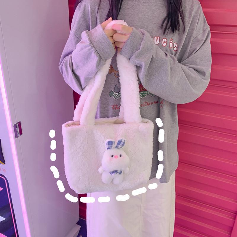 Plush Bunny Tote Bag With Magnetic Closure For Daily Use