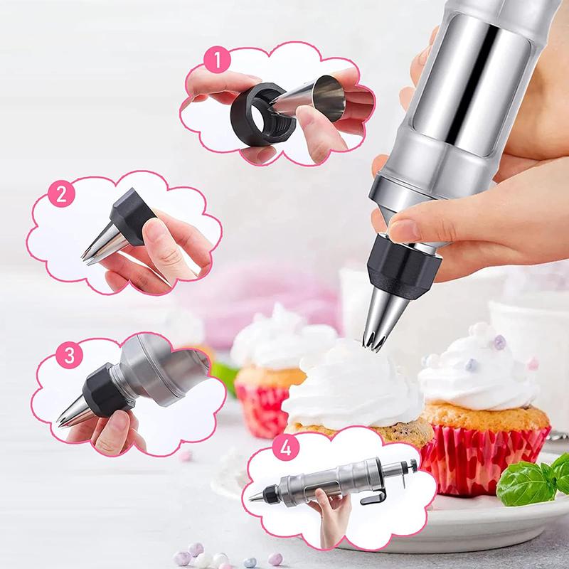 Rostfritt Stål Tårtdekorationspistol Glasyrdekorationspistol Set Dessertdekorationsspruta Kit DIY Manuell Tårtdekorationsverktyg