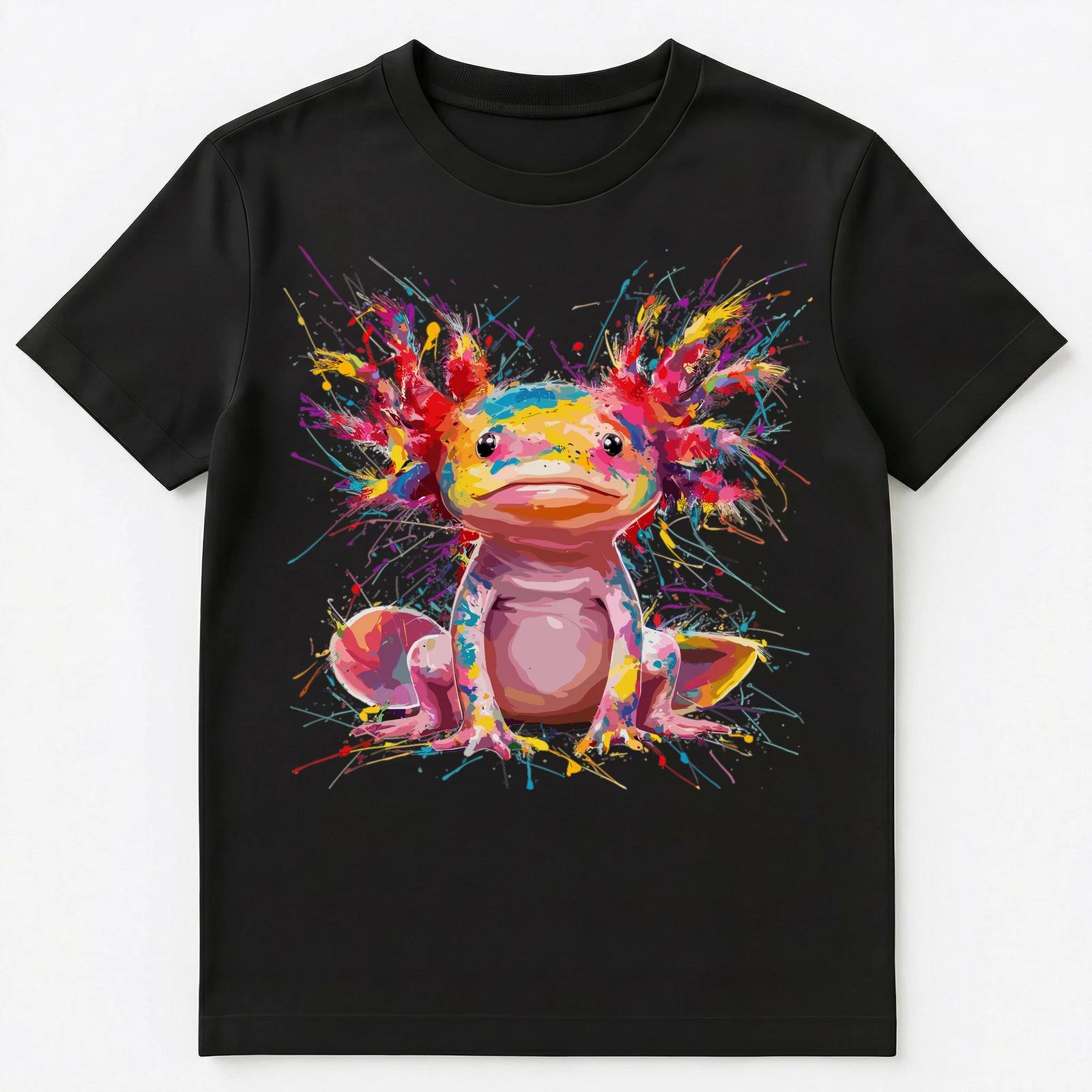 

Colorful Paint Splash Cute Axolotl Art Graphic Unisex T-Shirt M