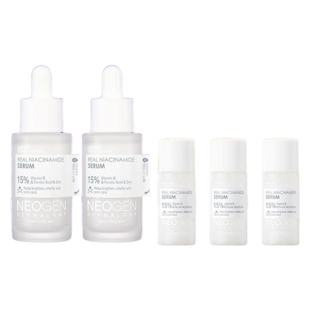 

Neogen Dermalogy Brightening Gift Set (Real Niacinamide 15% Serum 30ml x2 + 10ml x3 + Brightening Pads 5 Packs)