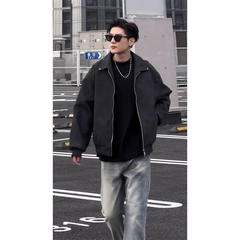 Cleanfit gray short leather jacket American ruffian handsome high-end men's vintage lapel locomotive leather jacket