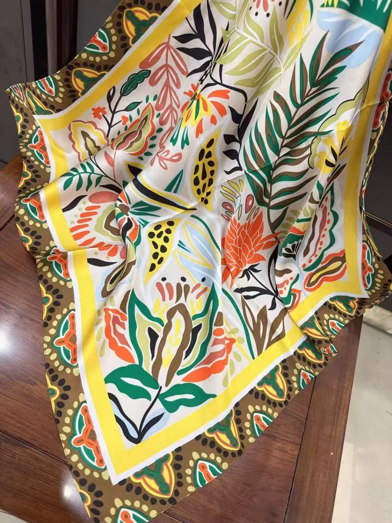 70Cm Luxury Floral Print Silk Square Scarf For Women Soft Satin Kerchief Hair Band Female Headband Hands Bag Ribbions Head Hijab