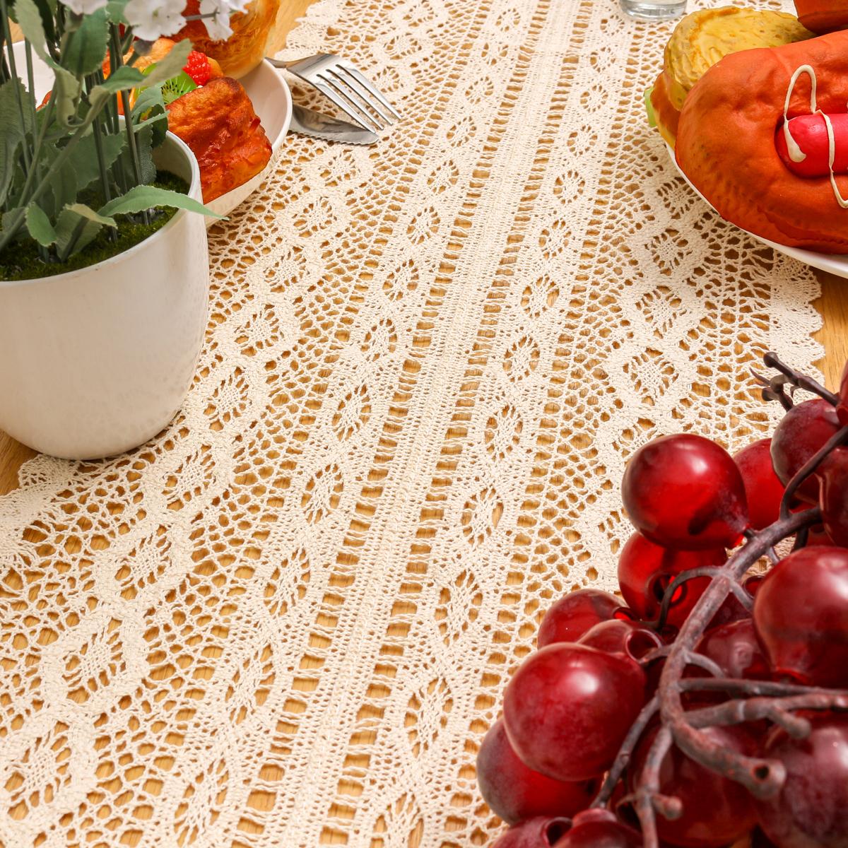 Runner Tavola Moderno In Lino Cotone, Centrino Rettangolare Macramè Boho Vintage Matrimoni Decorazione Table Runner Per Doccia Nuziale Di Nozze Tavola - 5