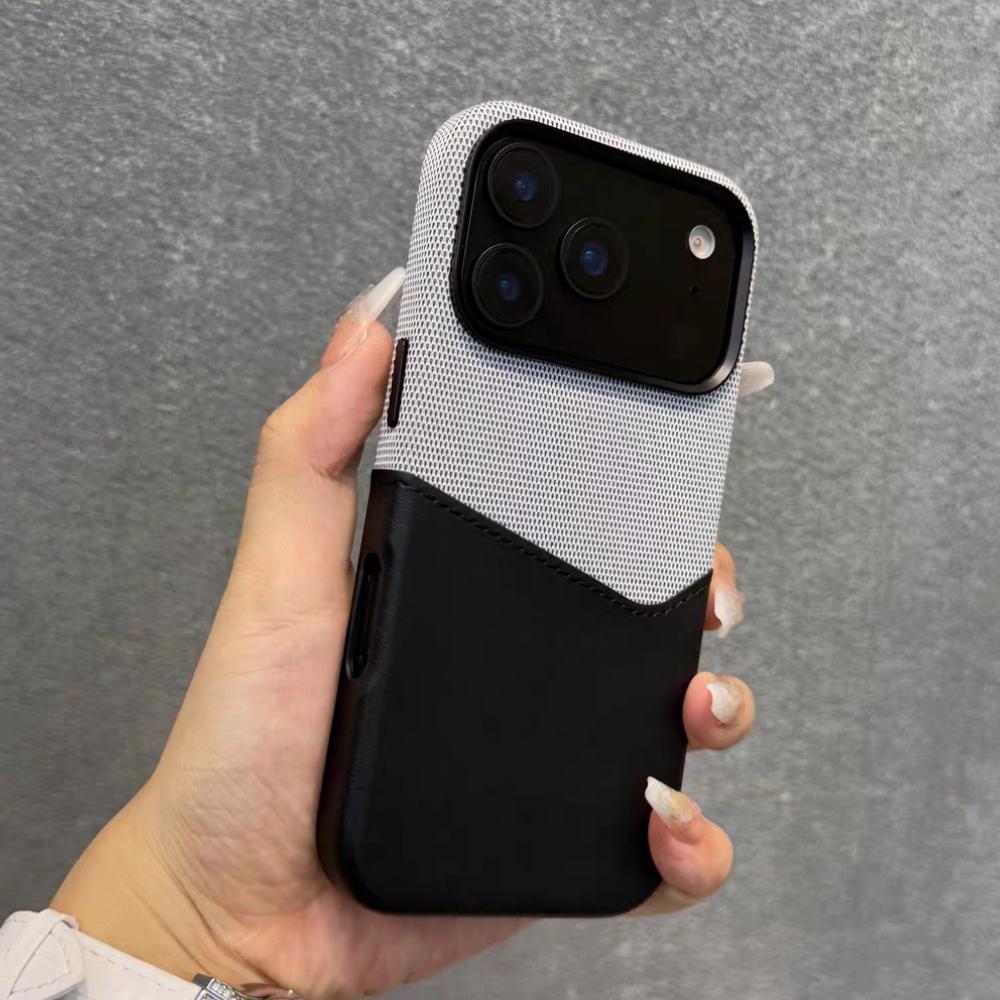 

Leather and Fabric Splicing Texture Card Insertion Magnetic Case for iPhone 17 Pro Max Air 16 Plus 15 14 13 12 for Magsafe Cases iPhone 16
