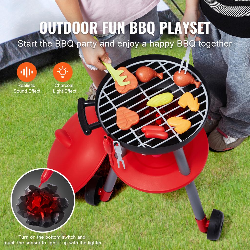 SucceBuy 28PCS BBQ Grill Toy Set Montessori Cooking Barbecue Simulation Food Playset Kids Kitchen Toys for Girls Birthday Gifts