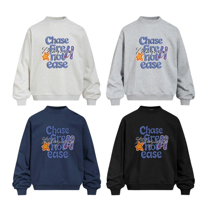 Mens Oversized Crewneck Sweatshirt Fall Casual Streetwear Cotton Blend Long Sleeve Graphic Tee