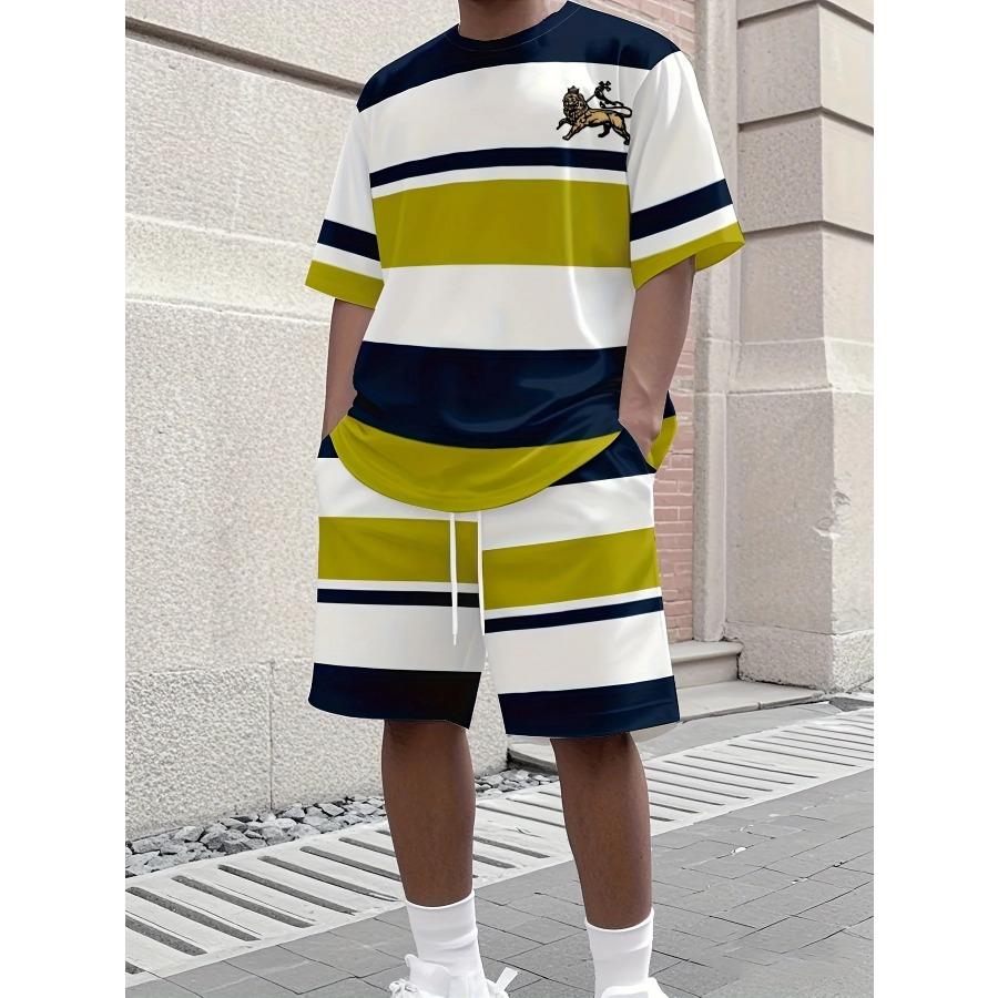 Men's Athletic Set Two-Piece Set Crew Neck Short Sleeve Top & Shorts Men's Running Outfit Plus Size T-Shirt Men's Summer T-Shirt