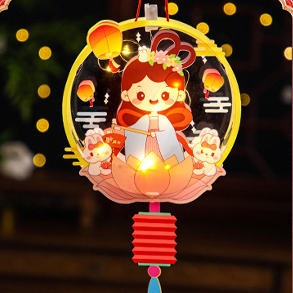 Children'S Handmade Rabbit Lantern Festival Glowing Decoration Lotus Pvc Led Chinese Vintage New Luminous Year Lanterns Material