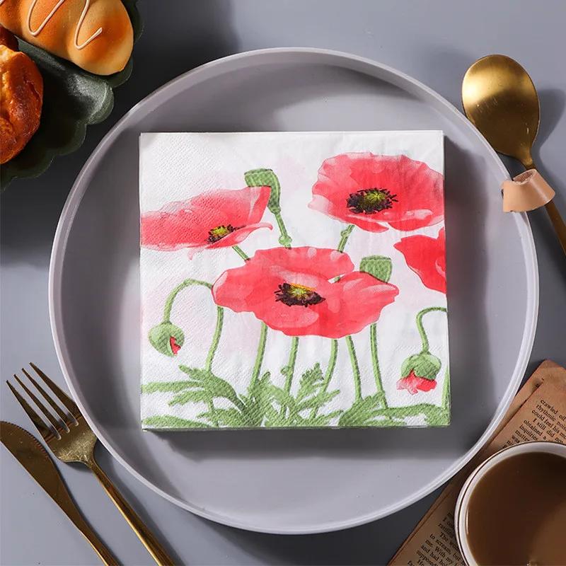 20Pcs/pack 33x33cm Plant Flower Printed Paper Tableware Disposable Napkin Tissues Home Wedding Party Decoration